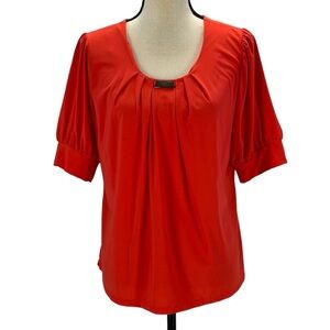 NY Collection Short Balloon Sleeve Blouse - Coral Pink - size Petite Large